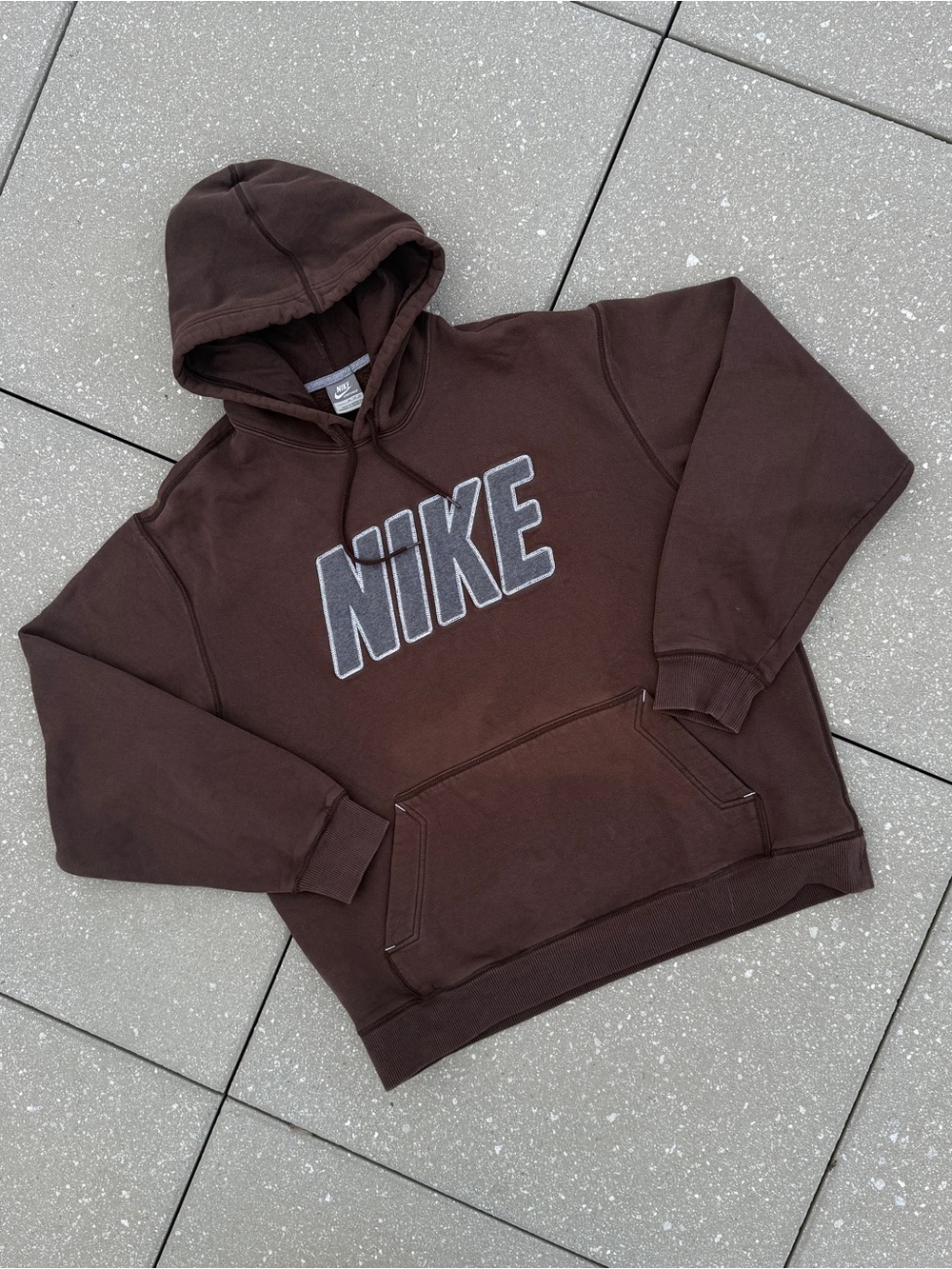 Y2K Vintage 00's Nike Mocha Brown Stitched Spell Out Logo Hoodie